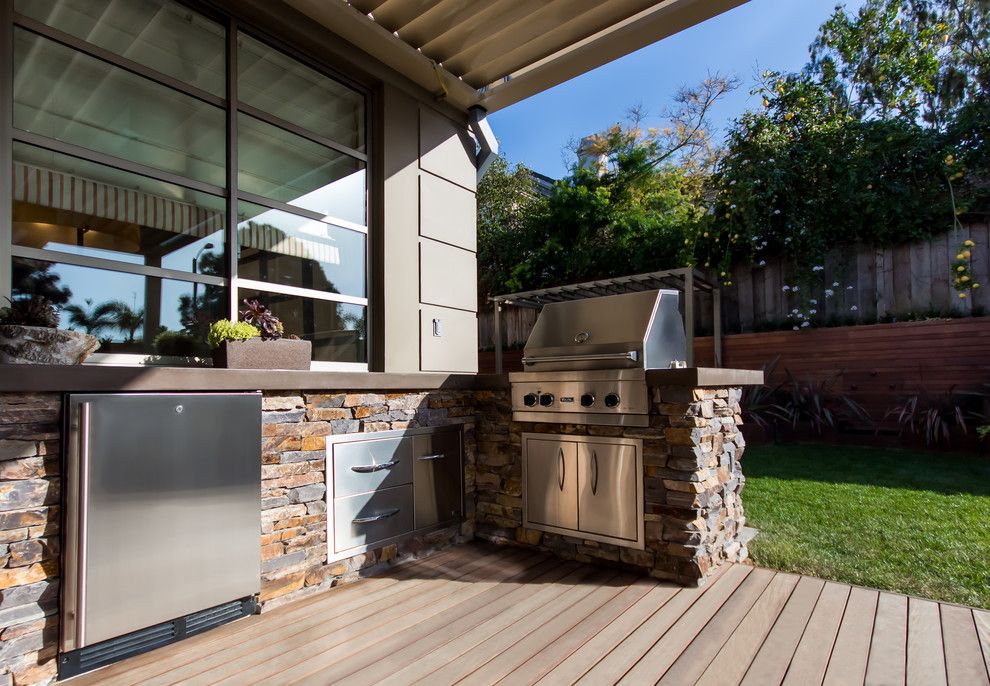 Viking Fence for a Contemporary Patio with a Louver Patio Cover and Port Streets   Newport Beach by Studio H Landscape Architecture