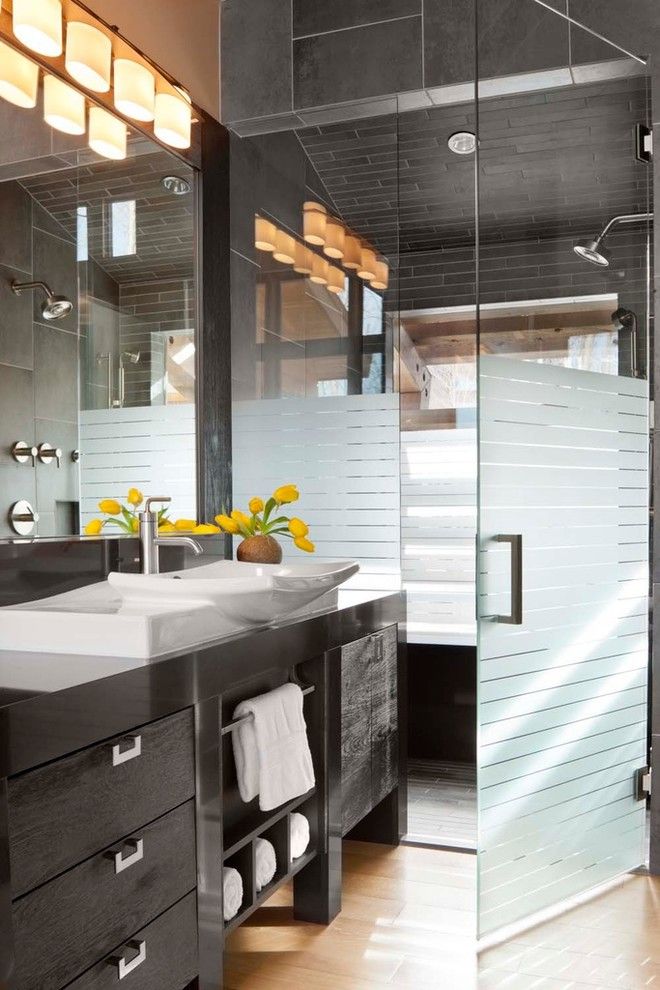 Vitreous China for a Contemporary Bathroom with a Black White and T1 by Sisson Lea Architects