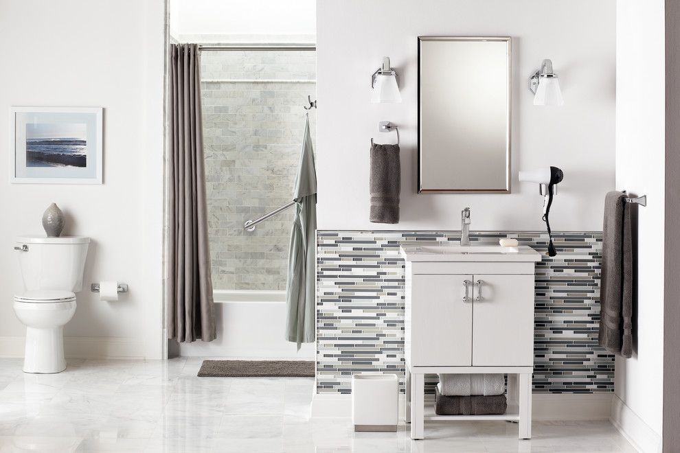 Voss Lighting for a Contemporary Bathroom with a White Bathroom and Modern White and Grey Bathroom by Moen