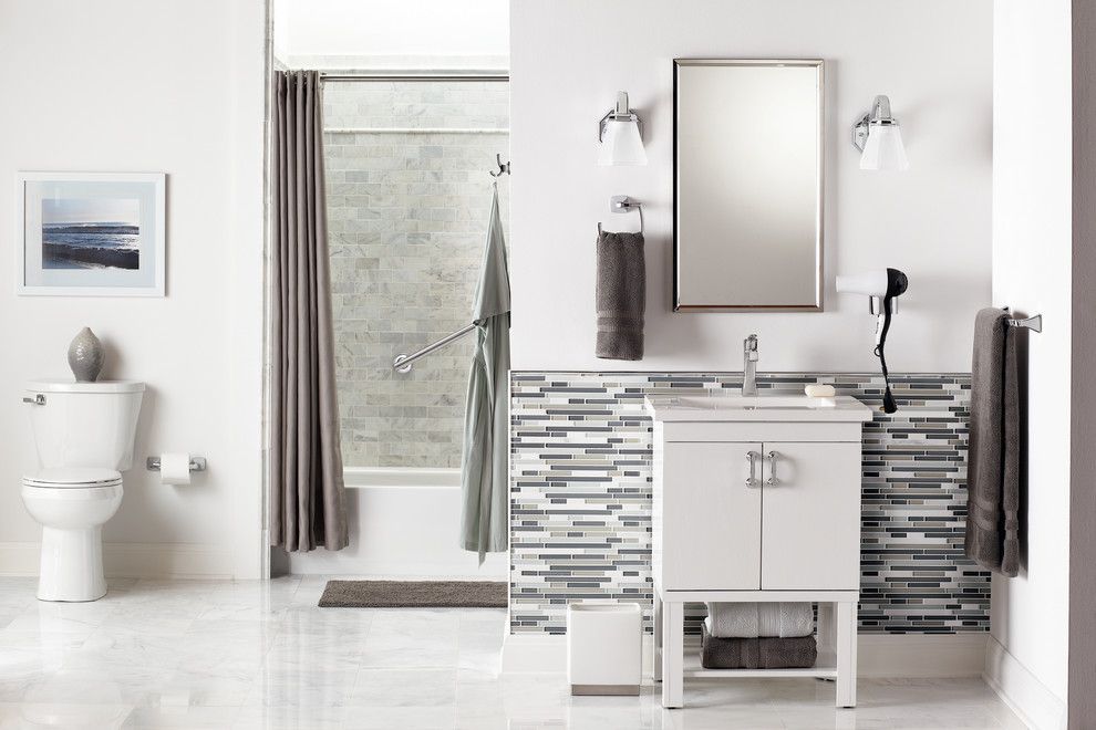 Voss Lighting for a Contemporary Bathroom with a White Bathroom and Modern White and Grey Bathroom by Moen