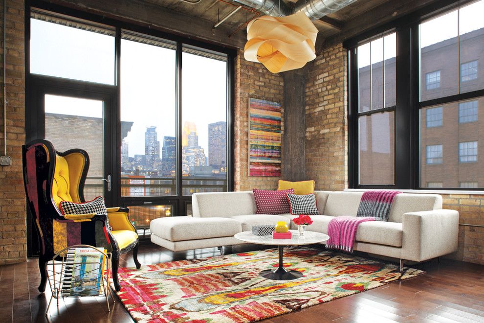 Voss Lighting for a Industrial Living Room with a City View and Harvester Lofts by Brooke Voss Design