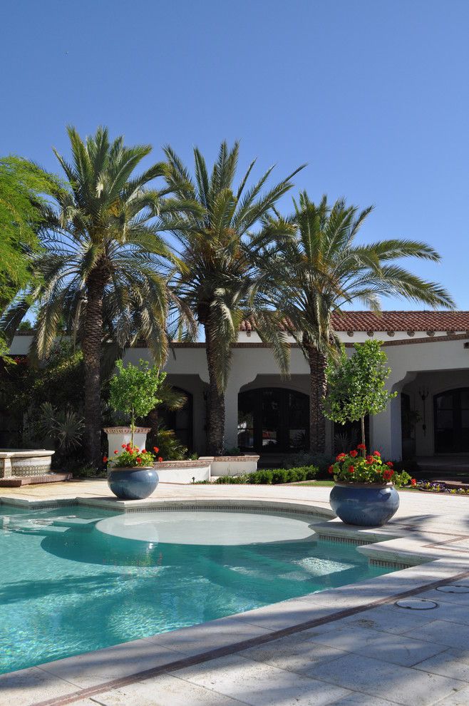 Wade Jurney Homes for a Mediterranean Pool with a Pool and Planters Frame Pool Entrance by Exteriors by Chad Robert