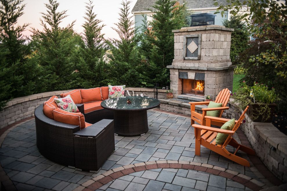 Waterscapes for a Traditional Patio with a Walkways and Warming Outdoor Fireplace & Fire Pit Retreats by Pittsburgh Stone & Waterscapes, Llc