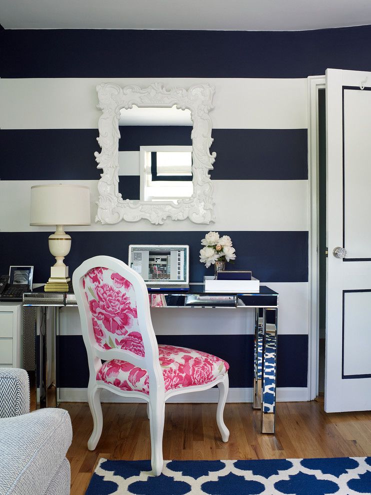 West Elm Chelsea for a Transitional Home Office with a Blue and White Stripes and Westchester Home by Gregory Shano Interiors