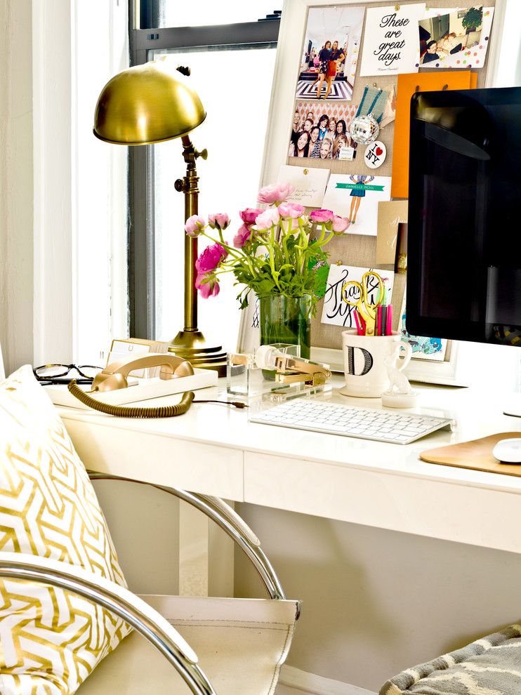 West Elm Emeryville for a Eclectic Home Office with a Imac and My Houzz: Pretty Meets Practical in a 1920s Walk Up by Cynthia Lynn Photography