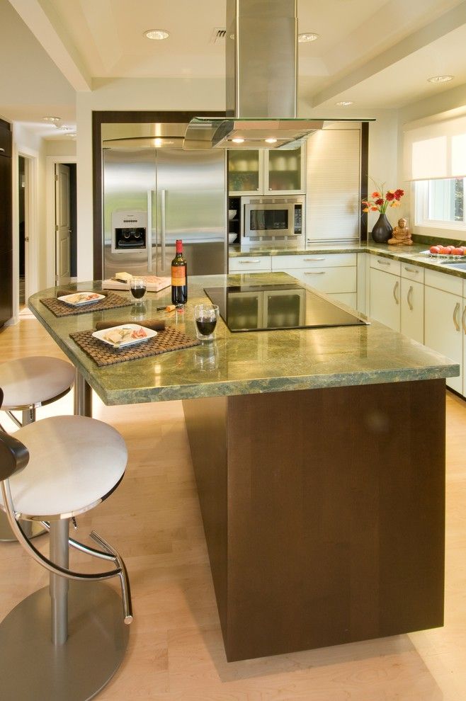 What is an Induction Cooktop for a Contemporary Kitchen with a White Cabinets and a Room with a View by Archipelago Hawaii Luxury Home Designs