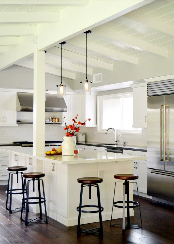 White Stallion Ranch for a Midcentury Kitchen with a White Ceiling Beams and Cottage Kitchen Remodel   Long Beach, Ca by Morey Remodeling Group