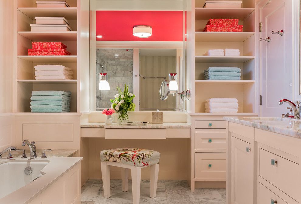 Wholesale Builders Supply for a Transitional Bathroom with a Vanity Stool and Seaside Retreat by Brookes + Hill Custom Builders