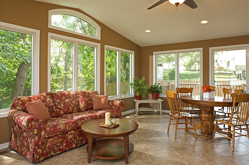 Wieland Furniture for a Traditional Sunroom with a Recessed Lighting and Interior Spaces by Wall to Wall Construction, Llc