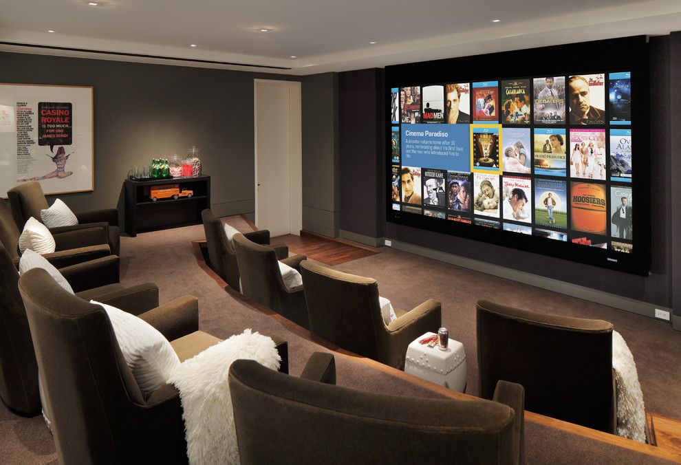 Winnetka Movie Theater for a Contemporary Home Theater with a Movei Posters and Arthur Mclaughlin & Associates by Arthur Mclaughlin & Associates, Inc.