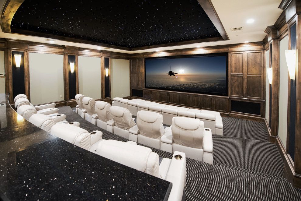 Winnetka Movie Theater for a Traditional Home Theater with a Leather Chairs and Hill Country Theater by Cinematech Theater Seating, Design & Acoustics