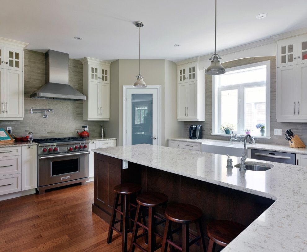 Wolf Gordon Wallcovering for a Rustic Kitchen with a Windermere Cambria and Elliott Residence by Deslaurier Custom Cabinets