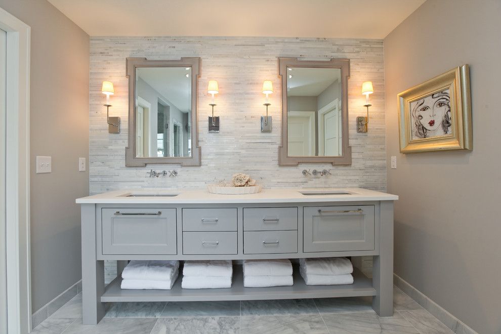 Woodcraft Furniture for a Contemporary Bathroom with a Double Sink and Modern Cottage Dream Home in Edina by Refined Llc