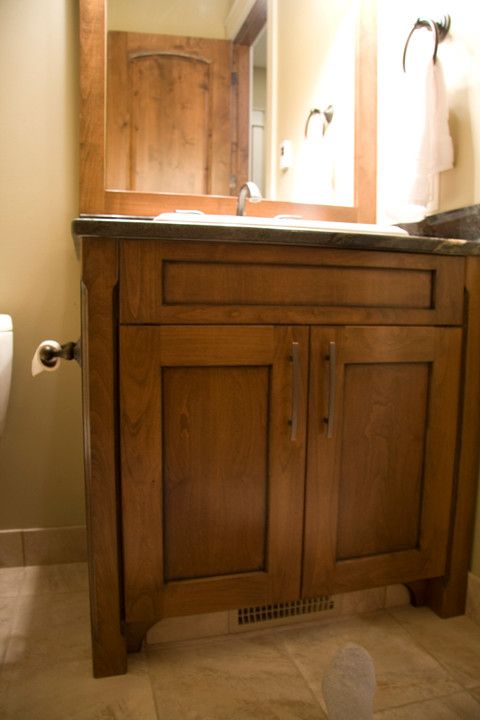 Woodcraft Furniture for a Craftsman Powder Room with a Craftsman and Hewetson Craftsman House by Ok Woodcrafters Co.