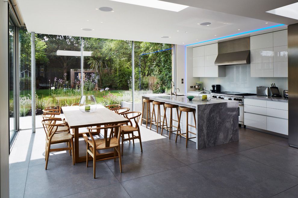 Woodland Hills Lexus for a Contemporary Kitchen with a Marble Worktop and Extension, Herne Hill by Stephen Turvil Architects