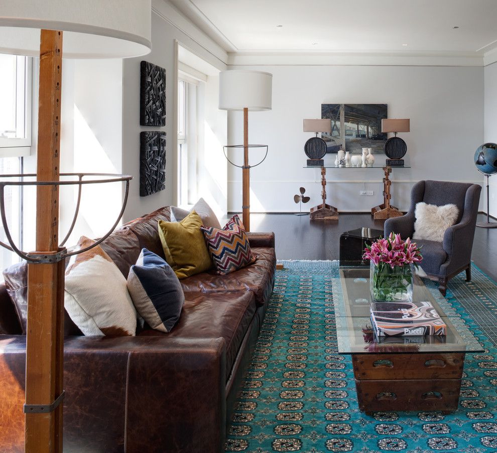 Zack White Leather for a Contemporary Living Room with a Crown Molding and Gold Coast Residence by Buckingham Interiors + Design Llc